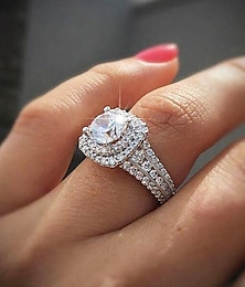 お買い得  -1個 バンドリング 指輪 For 女性用 キュービックジルコニア 合成ダイヤモンド 結婚式 記念日 贈り物 ゴールドメッキ クラシック 舗装 結婚式