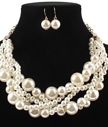 abordables -ensembles de bijoux de mariée 1 ensemble perle imitation perle 1 collier boucles d'oreilles déclaration femme coloré mignon superposé amour irrégulier ensemble de bijoux pour robe de mariée de fête
