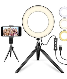 economico -ha condotto la luce ad anello lampada 6 "15 cm treppiede da tavolo per youtube video trucco tiktok mini ha condotto la luce della fotocamera con supporto per cellulare con 3 modalità di
