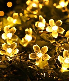 abordables -Guirlande lumineuse solaire d'extérieur à LED de 7 m, 50 LED en fleurs de cerisier en blanc chaud, RVB, blanc&amp;décoration de jardin de mariage bleue et imperméable avec support de montage