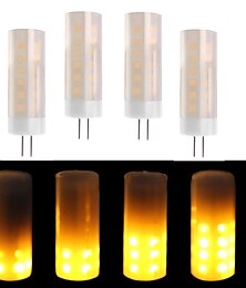 economico -4 pz g4 bi-pin mini fiamma tremolante lampadine a led base in ceramica 2 w g4 led torcia fuoco per halloween natale capodanno vacanze 1600 k dc12 v