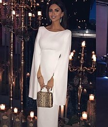 economico -Abiti da Cocktail Sheath Abito Elegante Ospite di Matrimonio Vacanze Lunghezza Tè Manica Lunga Collo Gioiello Ospite di Matrimonio Jersey Senza Schiena con Colore Puro Elegante Abiti