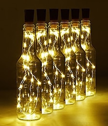 abordables -1/2/6/10pcs bouteille de vin guirlandes lumineuses 2m 20leds avec liège blanc chaud blanc multi couleur rouge bleu étanche décoration de mariage de noël piles alimentées