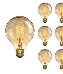 levne -6ks 40w edison vintage žárovka globus e26 e27 g80 stmívatelná starožitná spirálová žárovka pro vnitřní nástěnná stropní svítidla jantarově teplá 220-240v