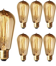 abordables -Lot de 6 ampoules Edison 40 W st58 filament vintage ampoule à incandescence de style antique – AC220/110 V e26/e27 base – verre transparent – lampe en forme de larme pour lustres, appliques murales, éclairage suspendu.