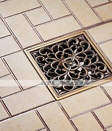 economico -Scarico a pavimento del bagno in ottone da 10 cm, motivo floreale intagliato con motivi floreali quadrati doccia lavello scarico coperchio griglia scarico con coperchio rimovibile per la casa