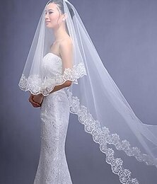 cheap -One-tier Classic Style / Lace Wedding Veil Chapel Veils with Solid / Pattern POLY / Lace