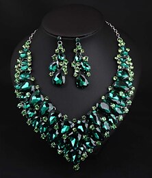 abordables -Nuptiales Parures 1 jeu Cristal Strass Alliage 1 Collier Boucles d'Oreilles Femme Gros Fantaisie Coloré Mignon Fantaisie Poire Irrégulier Parure de Bijoux Pour Soirée Mariage