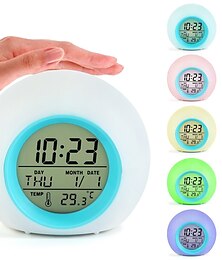 abordables -luz led que cambia de color relojes de alarma digitales control táctil niños despertador despertador termómetro naturaleza música regalos