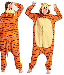 ieftine -Adulți Costum Cosplay Costum de petrecere Costum Desene Animate Tigru Animal Animal Pijama Întreagă Pijamale Lână polară Cosplay Pentru Băieți Fete Pentru cupluri Crăciun Haine de dormit pentru
