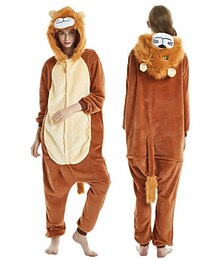 cheap -Adults' Kigurumi Pajamas Lion Animal Onesie Pajamas Funny Costume Flannel Cosplay For Men and Women Animal Sleepwear Cartoon