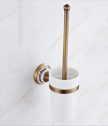 economico -scopino per WC con supporto, scopino per WC in ceramica verniciata a parete in ottone antico e supporto per bagno