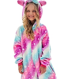billige -Børne Kigurumi-pyjamas enhjørning Pegasus Galakse Onesie-pyjamas Sjovt kostume Flannelstof Cosplay Til Drenge og piger Jul Nattøj Med Dyr Tegneserie