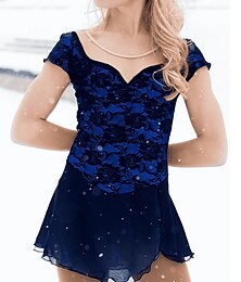 preiswerte -Eiskunstlaufkleid Damen Mädchen Eislaufen Kleider Austattungen Dunkelblau Elasthan Hochelastisch Ausbildung Wettbewerb Eiskunstlaufkleidung Handgemacht Patchwork Kristalle Kurzarm Eislaufen