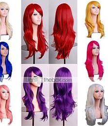 baratos -Peruca Sintética Body Wave Peruca Assimétrica Longa Loiro Claro Vermelho Melancia Castanho Rosa Verde Cabelo Sintético de 27 polegadas Perucas Femininas Vermelhas e Castanhas de Halloween