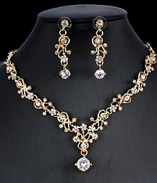 economico -Orecchini a cerchio 1 set Bianco Zircone cubico Placcato in oro 18k Strass 1 collana Orecchini Per donna Elegante Essenziale Coreano Classico goccia Piume Parure di gioielli Per Carnevale Matrimonio