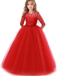 זול -שמלת ילדות קטנות לילדות קטנות בצבע אחיד שמלת נדנדה פרח שמלת חתונה שמלות נסיכות אלגנטיות תכלת