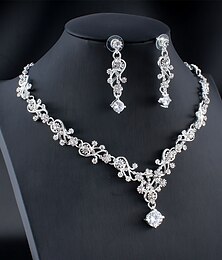 abordables -Boucles d'oreilles créoles 1 ensemble strass zircon cubique blanc zinc 1 collier boucles d'oreilles femmes basique élégant coréen classique goutte plume ensemble de bijoux pour fête mariage carnaval