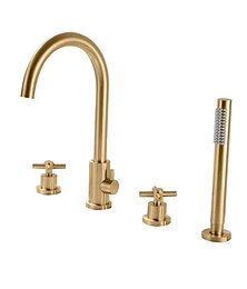 billige -Bathtub Faucet - Contemporary Nickel Brushed Roman Tub Brass Valve Bath Shower Mixer Taps / Two Handles Four Holes
