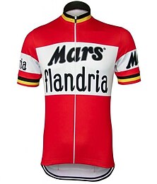 preiswerte -Herren Radtrikot Gemustert Buchstaben & Zahlen Belgien Kurzarm Fahhrad Trikot Oberteil mit 3 Gesäßtaschen Mountainbike MTB Straßenradsport UV-beständig Schnelltrocknend Rückentasche Schweißableitend