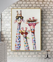 billige -barnehage oljemaleri håndlaget håndmalt vegg kunst fargerik tegneserie giraffe dyr dekorasjon dekorert strukket ramme klar til å henge