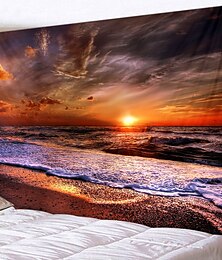 お買い得  -壁のタペストリーアートの装飾毛布カーテンピクニックテーブルクロスぶら下げ家の寝室のリビングルーム寮の装飾風景ビーチ海海波日の出日没バラ色の雲