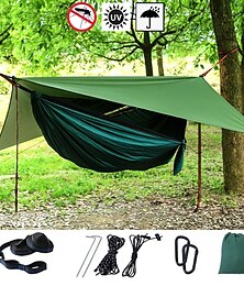 זול -ערסל קמפינג עם כילה HAMMOCK RAIN FLY חיצוני נייד קרם הגנה נגד יתושים קל במיוחד (UL) נושם מצנח ניילון עם קרביינים ורצועות עצים ל 2 אנשים מחנאות וטיולים ציד דיג ירוק / לבן הסוואה כחולה ירוק צבא 290*140