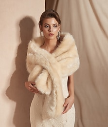cheap -Beige Bridal Shawls Winter Faux Fur Wraps Fall Wedding Party Evening Women‘s Wrap With Pure Color For Wedding Formal