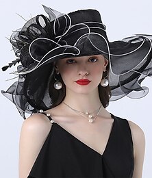 voordelige -tule hoed mode vintage stijl elegant luxueus organza hoeden hoofddeksels met strik bloemenversiering 1 pc bruiloft paardenrace melbourne cup ladies day hoofddeksel