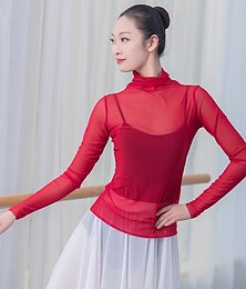 halpa -Breathable Ballet Top Split Joint Women‘s Training Performance Long Sleeve Tulle