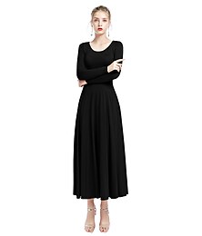 Недорогие -Ballroom Dance Dress Wave-like/Church Dress Women's Daily Wear Long Sleeve Natural Pure Color Terylene