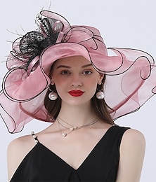 abordables -Sombrero de tul moda estilo vintage sombreros de organza elegantes y lujosos tocado con moño y recorte de flores 1 PC boda carrera de caballos Melbourne Cup tocado del día de las damas vestido para