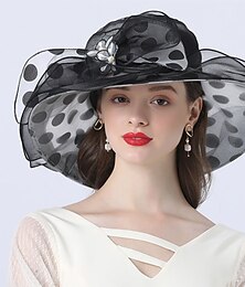 economico -Cappelli Copricapi Cappello a Secchiello di Tulle Organza Cappello di Paglia Cappello da Sole Matrimonio All'aperto Melbourne Cup Moda Stile Vintage Con Fiocchetto Fiore Copricapo Copricapi per