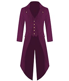 abordables -Hombre Chaqueta de Invierno Abrigo de invierno Abrigo Fiesta Escote en Pico Punk y gótico Chaqueta Ropa de calle Color sólido Verde Trébol Morado Rojo / Manga Larga / Largo