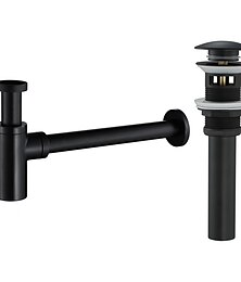 billige -baderom messing moderne rund flaske p felle toalett justerbar servant vask avløpsavløp p-trap kit med pop up avløp (sølvfarget, svart)