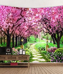 זול -שטיח קיר אמנות תפאורה שמיכת וילון מפת שולחן פיקניק תליית חדר שינה סלון מעונות קישוט טבע נוף גן גן פרח מסלול פריחה