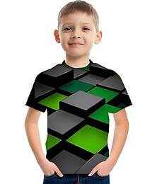 お買い得  -男の子 3D カラーブロック 虹色 3D印刷 Tシャツ Ｔシャツ 半袖 3Dプリント 夏 スポーツ ストリートファッション ベーシック 子供