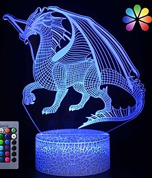 abordables -Dragon dinosaure 3d led veilleuse lampe 16 couleurs changeantes dimmable avec tactile et télécommande dragon jouets lumière cadeaux d'anniversaire pour garçons enfants