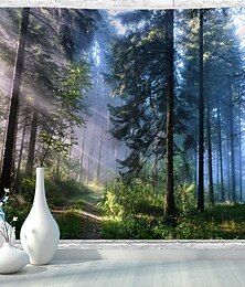 رخيصةأون -المناظر الطبيعية شجرة الجدار نسيج الفن ديكور بطانية الستار نزهة مفرش المائدة شنقا المنزل غرفة نوم غرفة المعيشة النوم الديكور ضبابية الغابات الطبيعة أشعة الشمس من خلال شجرة