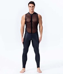 baratos -Dance Costumes Leotard / Onesie Split Joint Full Length Visible Zipper Men's Performance Theme Party Sleeveless Natural PU Mesh Sexy Perspective