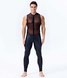 abordables -costumes de danse justaucorps / onesie joint fendu pleine longueur fermeture à glissière visible performance pour hommes soirée à thème sans manches maille pu naturelle perspective sexy