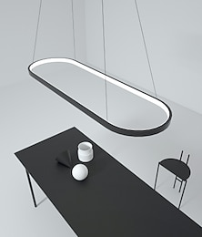 abordables -LED suspension 40w rectangle aluminium noir finitions peintes lampe moderne pour salle à manger restaurant café bar