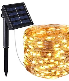 preiswerte -Outdoor Solar Lichterkette Solarenergie LED Fee Lichterketten 10m 20m IP65 Weihnachtsbeleuchtung 100leds 200leds für Weihnachten Neujahr Girlanden Dekor warmweiße Beleuchtung LED Solar Gartenlicht