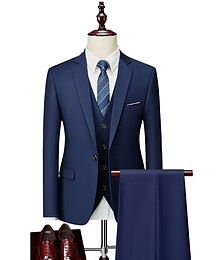 abordables -Trajes de Fiesta de Boda para Hombre Trajes de Noche Trajes de Regreso a Casa Color Sólido Champagne Azul Marino Ajuste Estándar 3 Piezas Doble Botón Un botón