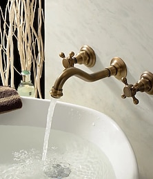cheap -Bathtub Faucet - Retro Antique Brass Wall Installation Ceramic Valve Bath Shower Mixer Taps