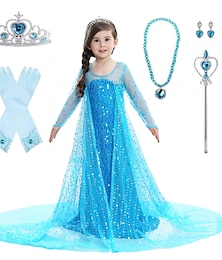 Χαμηλού Κόστους -Frozen Πριγκίπισσα Έλσα Φορέματα Φόρεμα κορίτσι λουλουδιών Κοριτσίστικα Στολές Ηρώων Ταινιών Γραμμή Α Ρούχο από μέσα Μοτίβο φόρεμα Λευκό Ροζ Μπλε Η Μέρα των Παιδιών Μασκάρεμα Γάμου Επισκέπτης γάμου