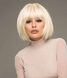 billige -blonde parykker for kvinner syntetisk parykk rett bob parykk kort blondt syntetisk hår 6 tommers moteriktig design for kvinner enkel å kle sexy dame blond