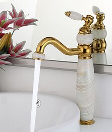 economico -rubinetto per lavabo da bagno rubinetti ultra collezione euro oro con maniglia singola in pietra - rubinetto per lavabo da incasso con corpo alto a un foro con beccuccio curvo