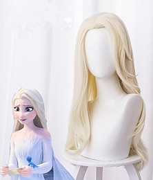 economico -parrucca cosplay parrucca cosplay elsa frozen ii parrucca riccia asimmetrica bionda molto lunga capelli biondi chiari sintetici 26 pollici anime da donna design alla moda cosplay parrucche bionde di