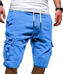 abordables -Homme Short Cargo Cordon Multi poche Couleur unie Extérieur Longueur genou du quotidien Fin de semaine Mélange de Coton Vêtement de rue Décontractées Noir Blanche Non Elastique